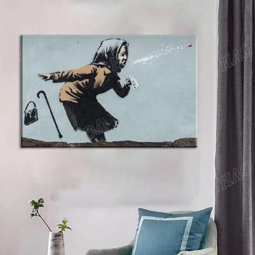 Banksy Graffiti street Aachoo Art Abstract Canvas Painting Posters and Prints Wall Canvas Art Home Decor For Living Room Frame