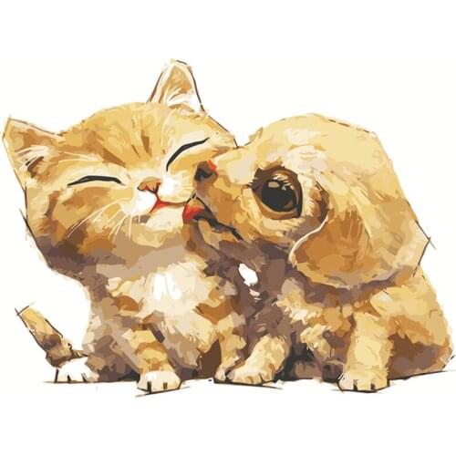 Dog friend, cat, Cartoon child DIY Oil Painting By Numbers Modern Wall Art Canvas Painting Unique Child Gift Home Decor Frame