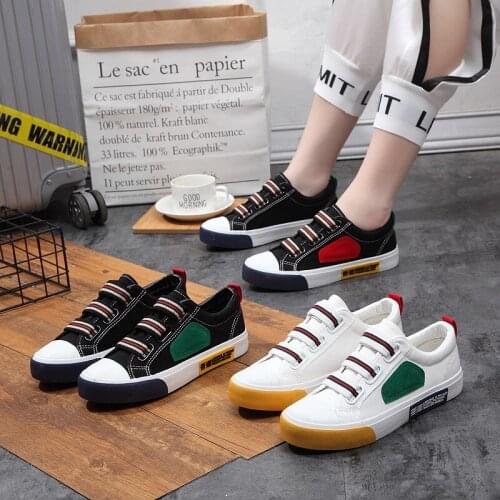 Fashion Sneakers Women 2021 New Elastic Band Mixed Colors Canvas Shoes for Women Low Cut Lace-up Casual Platform Sneakers Female