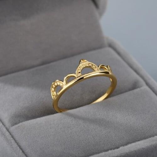 Hollow Crown Queen Rings For Women Girls Open Adjustable Stainless Steel Gold Wedding Bride Brithday Rings Jewelry Gift