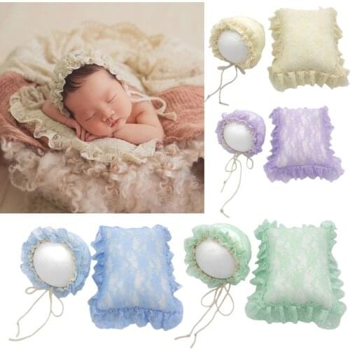 2PC Baby Infants Lace Hat Pillow Set Newborn Photography Props Cute Baby Princess Bonnet Photo Shooting Posing Aid Accessories