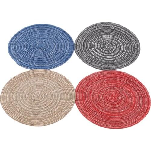 Round Weave Placemat Table Mats Simple Style Dining Napkin Pads Non-Slip Heat Resistant Coaster Cushion Kitchen Party Decoration
