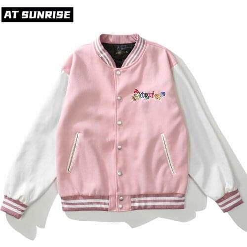 2021 Hip Hop Jackets Mens Harajuku Streetwear Colored letters embroidery Bomber Jacket Men Baseball Coats Unisex Pink fashion