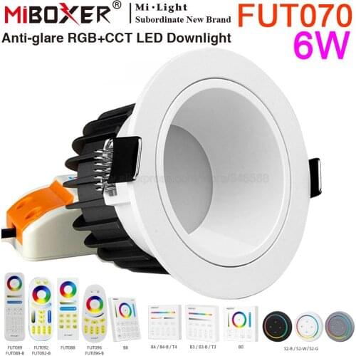 MiBoxer FUT070 6W Anti-glare RGBCCT Adjustable LED Downlight Recessed Ceiling Light AC 110V 220V 2.4G RF Remote WiFi APP Control