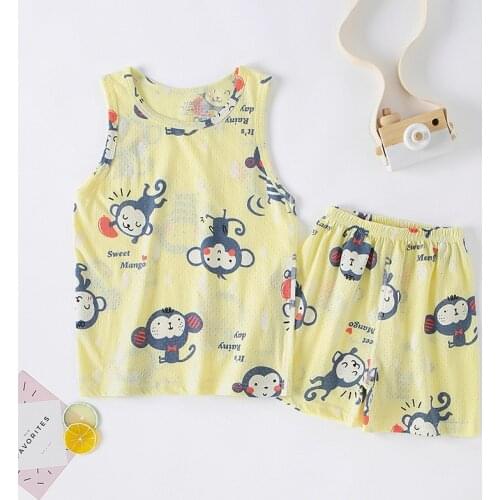 New Summer Cotton Kids Suits Boys Girls Sleeveless Children Sleepwear Baby Homewear Teen Girls Pajama for Two-Piece Suits