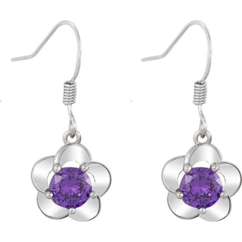 New Jewelry Crystal Flower Temperament Long Simple crystal Flower Ear Hook Wholesale Earrings For Women