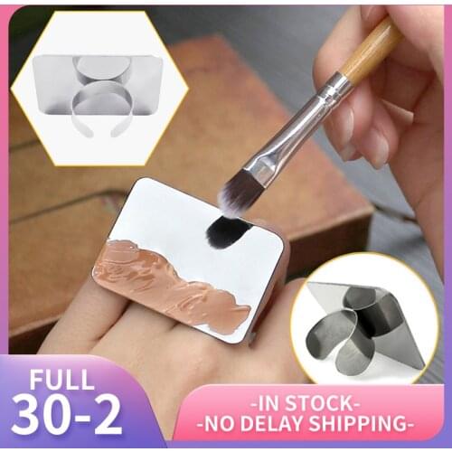 Hot Sale Nail Makeup Palette Stainless Steel Ring Small Square Tools Finger Manicure Eyeshadow Cream Accessories Plat Mix Color