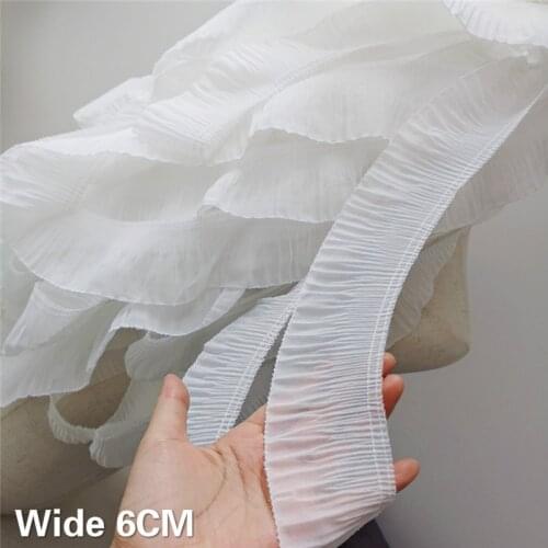 6CM Wide Luxury White Black Pleated Soft Chiffon Fabric Guipure Lace Ribbon Collar Trim Patchwork DIY Material Sewing Supplies