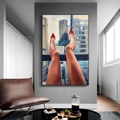 Modern Sexy Legs Red High Heels Posters and Prints Wall Art Canvas Painting The Scenery Outside Pictures for Living Room Decor