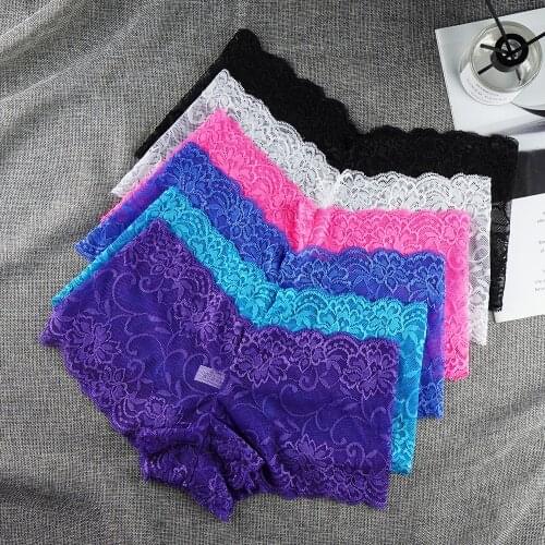 6pcs/lot Soft Lace Women Underwear Panties Sexy Hollow Out Lady Boxer Fashion Solid Color Boyshort Low Waist Underpants 40