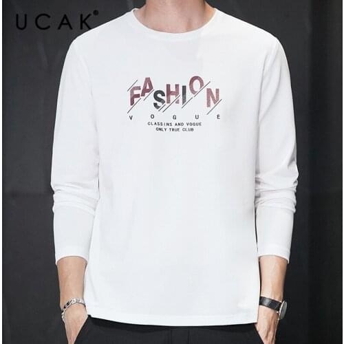 UCAK Brand Silk T-Shirt Men Clothes High Quality Spring Autumn Tops Classic Business O-Neck Long Sleeves Tee Shirt Homme U5335