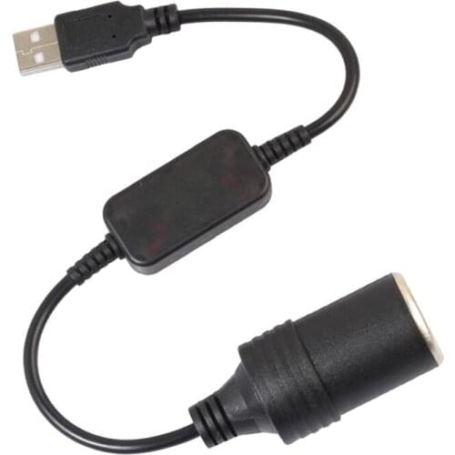 USB 5V Male To 12V Car Cigarette Lighter Socket Converter, Black, 0