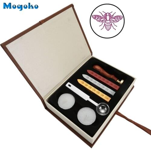 Mogoko Vintage Sealing Wax Stamp With Seal Wax Sticks without Wicks Spoon Candles Kit Bee Pattern for Scrapbooking Cards Decor