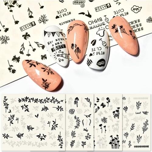 1 PCS Water Transfer Sliders Butterfly Flower Letters Stickers For Nails Manicure White Black Girl Wraps Decoration