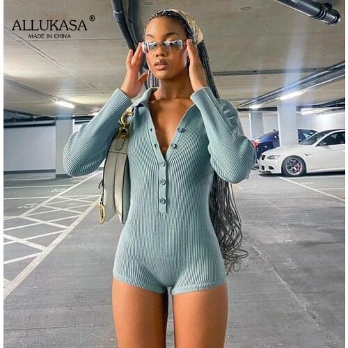 Y2K tight solid color shorts jumpsuit long sleeve ladies autumn casual knit motorcycle shorts sportswear 90s streetwear 2021