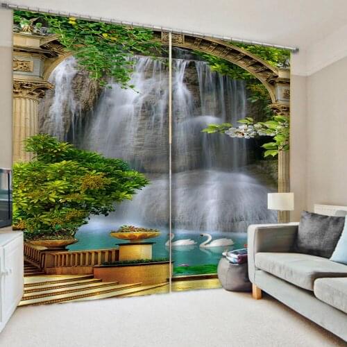 Beautiful scenery roman waterfall curtains Window Blackout Luxury 3D Curtains set For Bed room Living room