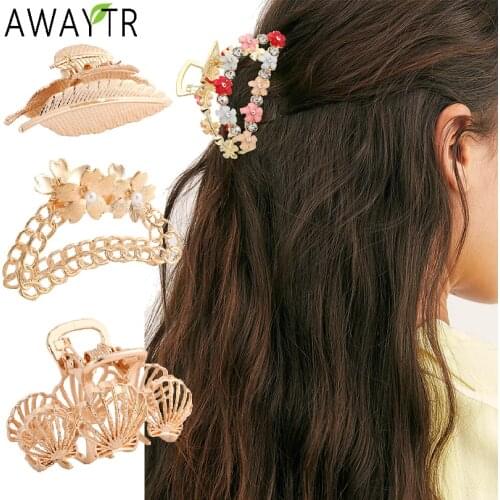 Women Flowers Geometric Hair Claw Clamps Crab Girls Metal Hair Clip Claws Solid Color Ponytail Hairpin Hair Accessories Bands