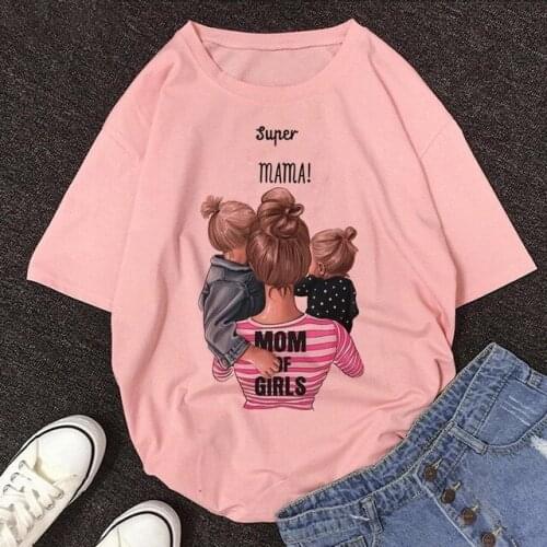 Mother And Daughter Graphic Women Tshirt Summer New Fashion Super Mom Letters Print Pink T-shirt Female Short Sleeve Tops Tee