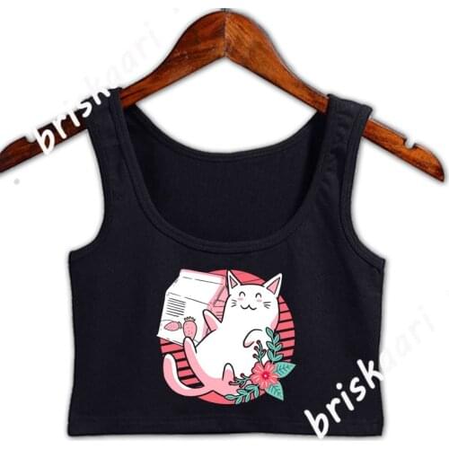 Kawaii Cat Pastel Goth Japanese Fashion Kitty Crop Top Women S-2xl Girls Spring Designing Trend Fit Female Tops Vest