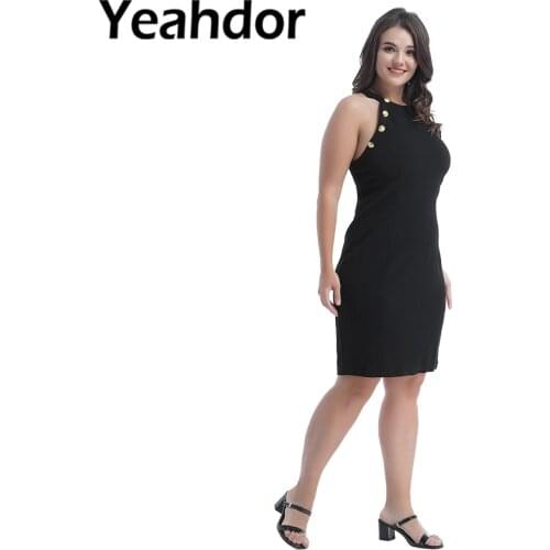 Women Plus Size Sexy Dresses Fashion Streetwear Halter Sleeveless Gold Button Decorated Mini Party Dress for Wedding Casual Work