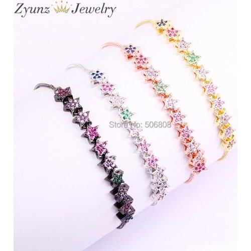 10PCS ZYZ325-0181 Long Bar Flower Connector, Micro pave CZ Flower Connector DIY Bracelet Women Jewelry