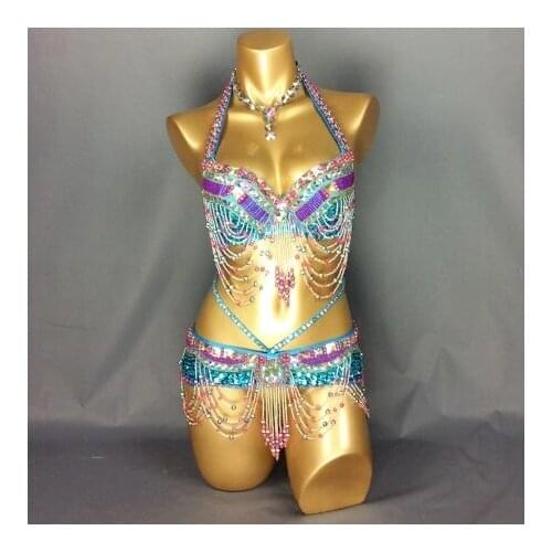 Christmas hot girl stage dance wear Sexy belly dance costume party show clothing Bar+Belt 2pcs set