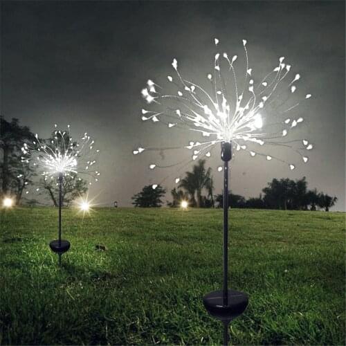 2Pcs Solar Powered Outdoor Grass Globe Dandelion Fireworks Lamp Flash String 90 /120/150 LED Garden Lawn Landscape Holiday Light
