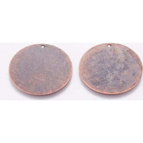 200pcs Metal Tags Pendants Brass Blank Stamping Tag Pendants Flat Round, Red Copper /Antique Bronze color, 34x0.3mm, Hole: 1mm