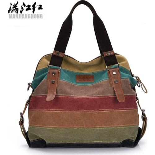2017 Women Canvas Tote Bag Patchwork Lady Shoulder Bags Fashion Striped Girls Handbags Sac A Main Female De Marque Bolsos Mujer
