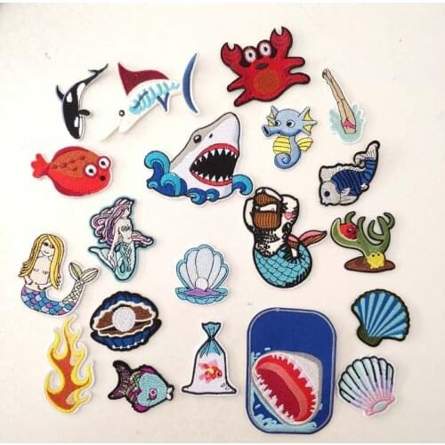 20pcs/lot Embroidery Patches Clothing Decoration Accessories Marine Life Seafood Pearl Mermaid Diy Iron Heat Transfer Applique