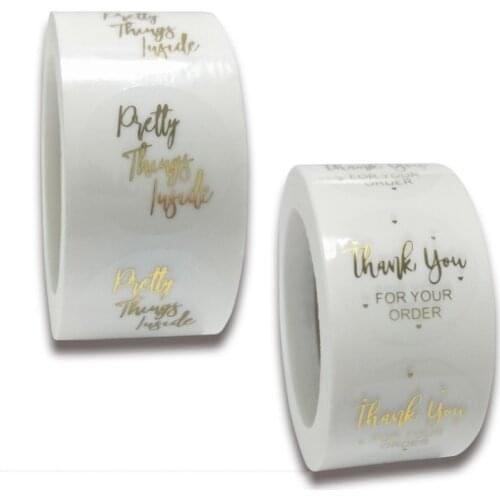 5000pcs wholesale Roll sticker Bronzing gold THANK YOU Round Baking stickers Gift Package label Kraft white 25MM