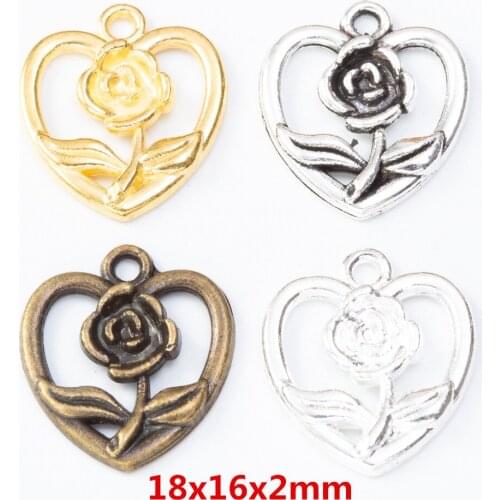 55 pieces of retro metal zinc alloy love and flower pendant for DIY handmade jewelry necklace making 8012