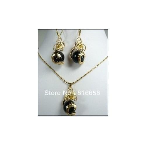 Free shipping@@wonderful jewelry set dragon black stone pendant necklace Earrings