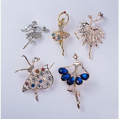Character Brooch Creative Dancing Girl Pearl Rhinestone Painting Oil Brooch Hundred Matching Accessories