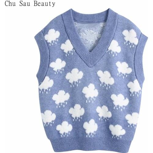 Chu Sau Beauty 2021 European & American Style, Youthful And Sweet, Cloud Knitted Vest, Jacquard V-neck Sweater, Vest
