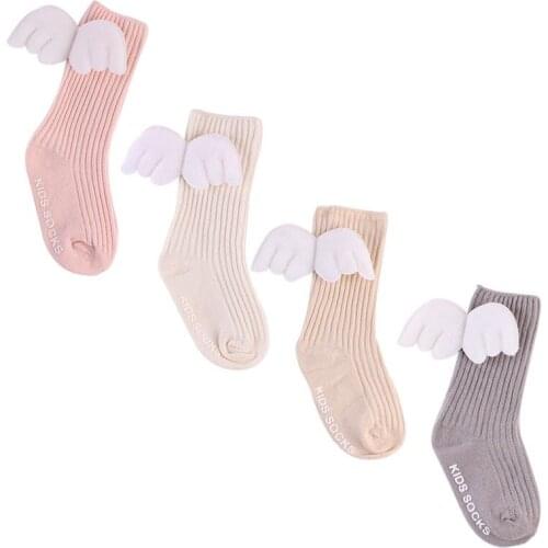 Baby Kids Socks Toddlers Girls Knee High Angle Wing Socks With Rubble Soles Leg Warmer Baby Clothing Children Socks Girls Socks