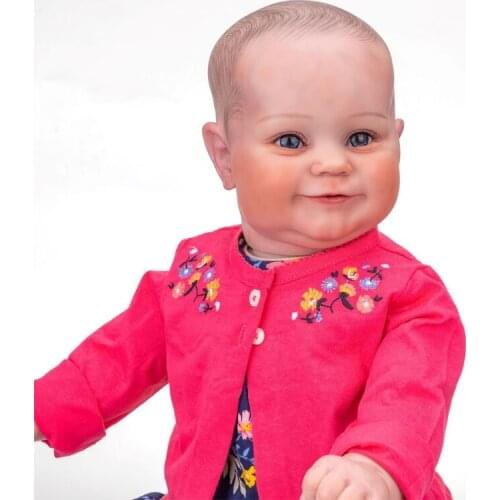 24inch/60cm Interactive Toys Realistic Newborn Baby Dolls Soft Vinyl Magnetic Mouth Soft Body Boy Doll with Red Dresses