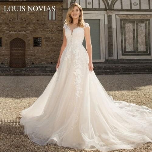 Princess Lace Embroidered Dress Wedding Dress 2020 Luxury Royal Louis Novias Sexy Deep V-Neck Romantic Vestido De Noiva