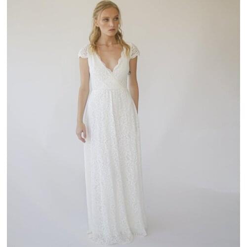 V-Neck Cap Sleeve Lace Tulle A-Line Wedding Dress 2021 Vestido De Noiva Bridal Gown