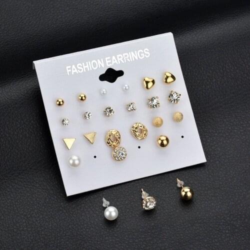 Fashion earrings earrings set 12 sets of heart-shaped square zircon earrings peach heart earrings серьги женские 50