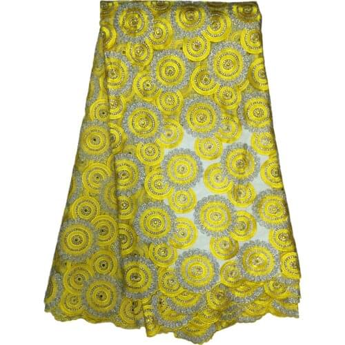 Newest Sequin fabric Embroidered Yellow French lace 5Yard High Quality African Tulle lace For Nigerian Traditional Wedding Dress