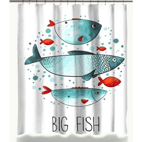 Ocean Styles Fish Pattern Polyester Fabric Waterproof Bath Curtain Non-slip Mat Set For Hotel Bathroom Decor 12 hooks