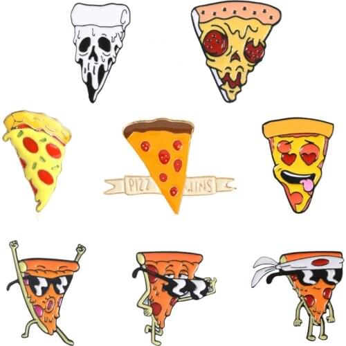 PIZZA WINS Fun design Badges Brooches Pizza series Lovely Denim Enamel lapel pins festival Gifts for kids Jewelry wholesale