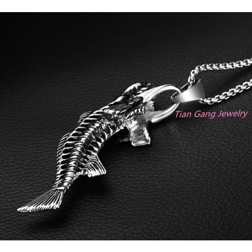 HIP Punk Silver Color Casting Stainless Steel Fish Bone Fishing Hook Pendants Necklaces for Men Jewelry Free Shipping