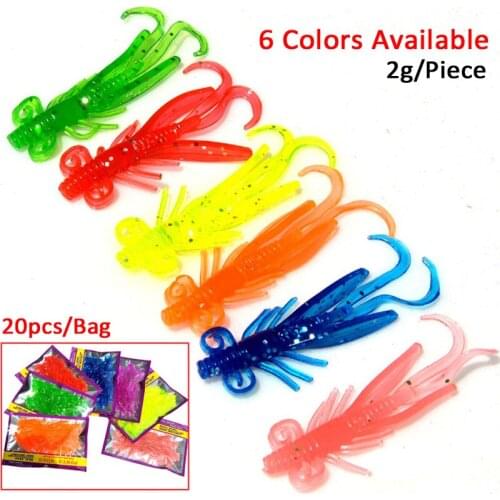 20pcs/Bag 2g Alien Insect Soft Fishing Lure Soft Shrimp Lures Soft Ghost Insect Artificial Bait Worm Fishy Smell 6 Colors