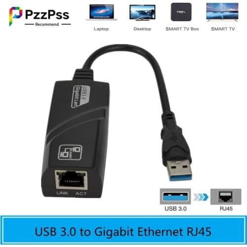PzzPss Wired USB 3.0 to Gigabit Ethernet USB3.0 RJ45 LAN 10/100/1000 Mbps network adapter, suitable for Windows 7/8/10 laptop