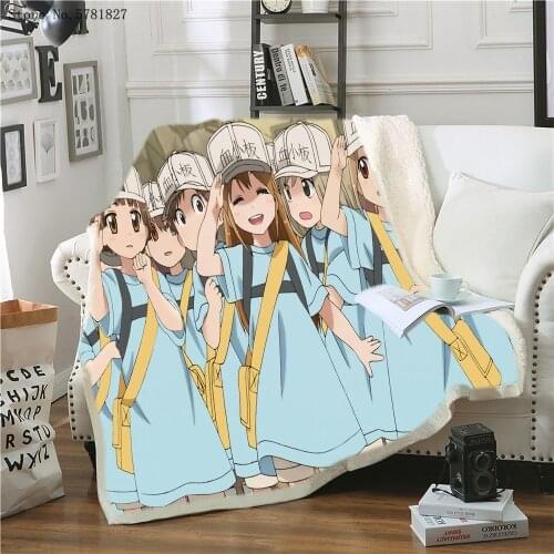 Working Cell Sherpa Blanket Japan Anime Throw Blanket Home Cartoon Weighted Blanket For Bedroom Nap Office Square Blanket