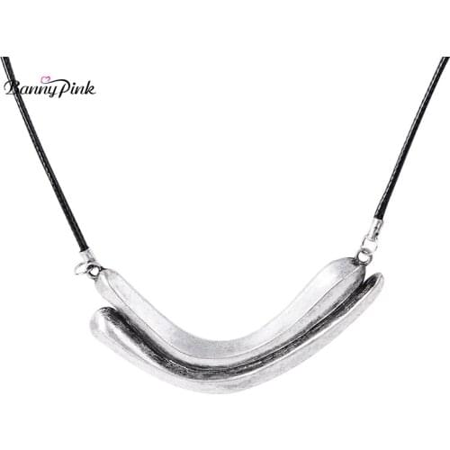 Banny Pink Vintage Silver Color Geo Pendant Necklace For Women Ethnic Adjustable Dangle Long Rope Necklace Doule Smile Necklace