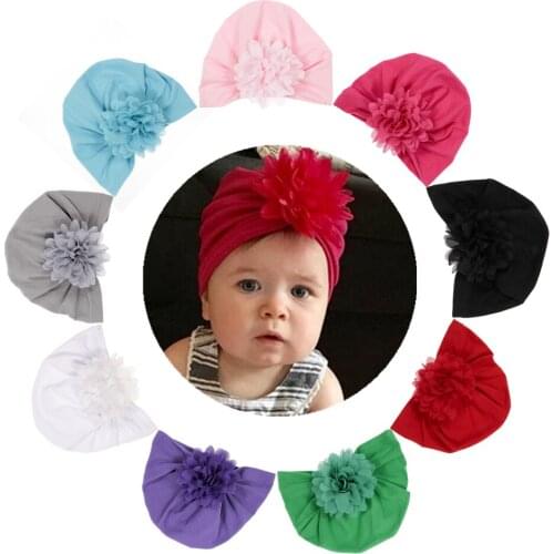 10pcs/lot Baby Girls Turban Hat Chiffon Flower Cotton Blend Newborn Caps Beanie Top Knot Handmade Hats Birthday Christmas Gift