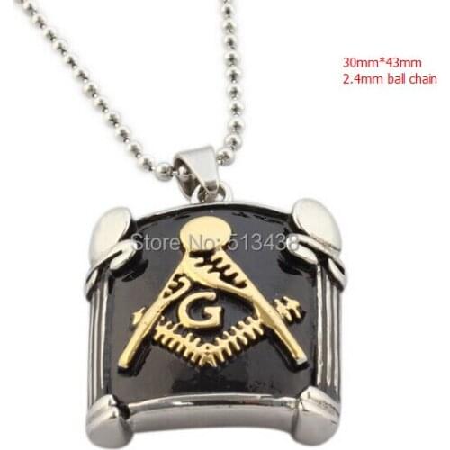 Brand New Stainless Steel Masonic Necklace Pendant Retro Vintage Black Gold Biker Party
